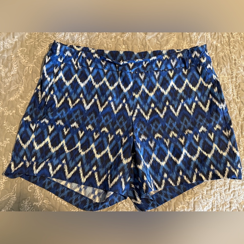 SPANX High Waist Blue and White Zigzag Women's Shorts